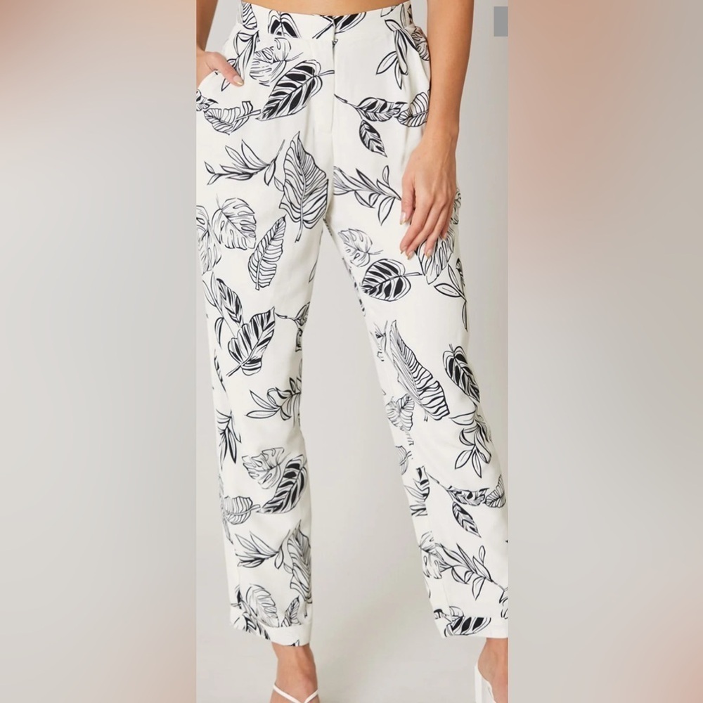 Sugarlips Black Leaf-Print Straight Leg Pants on White